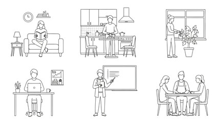 Obraz premium People engaged in various daily activities and work tasks.