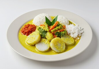 lontong compressed rice cakes in yellow coconut