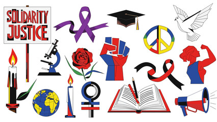 Collection of diverse symbols representing social justice activism