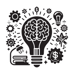 Smart Idea Concept with Brain Inside Light Bulb Symbol