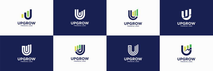 Set of letter U Logo Design. Geometric Shape chart diagram graphic. Usable for Finance, Business and Branding Logos. Flat Design Vector Icon Template Element