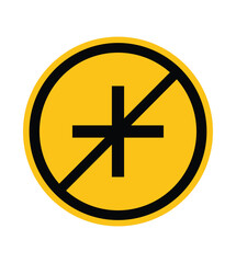 Obraz premium Yellow circle symbol with black cross and plus sign overlaid icon