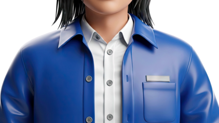 Person in Blue Jacket and White Shirt