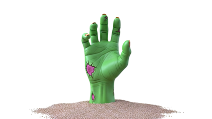 Green Zombie Hand Emerging from Sand