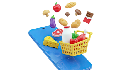 Online Grocery Shopping - Food Items on a Smartphone