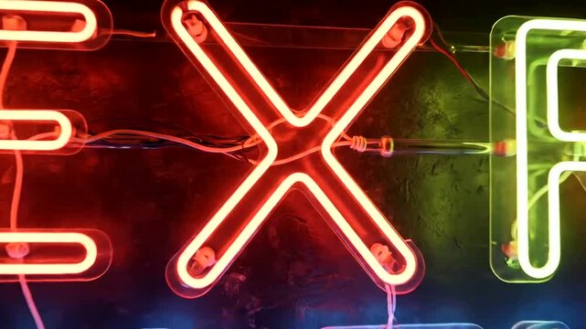 neon signs with colorful letters.