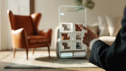 illustrates the future of interior design, virtual home staging, and online furniture shopping technology.