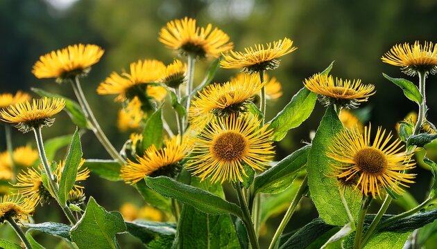 The Wild Inula Helenium Plant In Summer A Medicinal Herb With Broad Green Leaves And Floral Blooms Nature Day