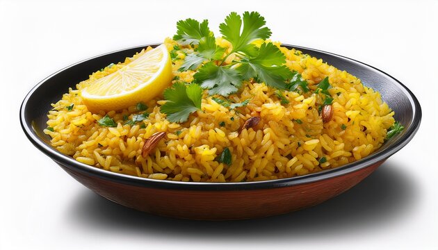Kanda Poha Maharashtrian Style Served Hot With Lemon Slice And Coriander Garnish Hyper Realistic Isolated