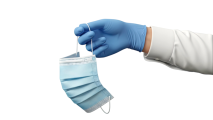 Hand in Blue Glove Holding Surgical Face Mask