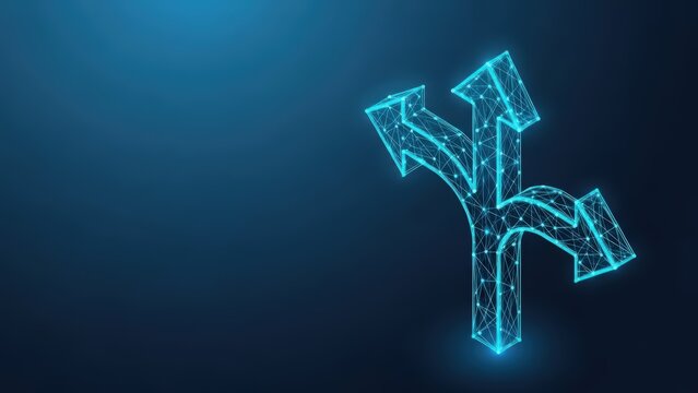 Abstract digital representation of branching paths and arrows in a network symbolizing choice and direction