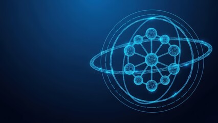 Abstract glowing digital network structure on a dark blue background representing technology and connections
