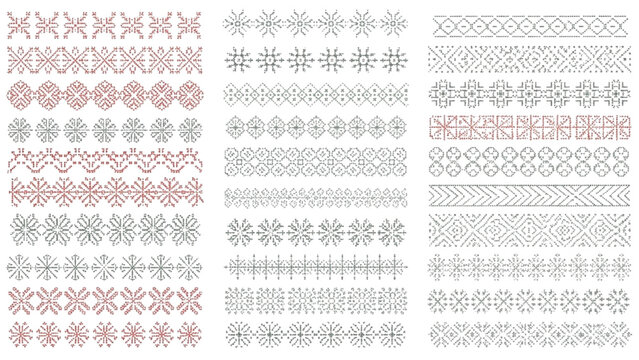 Collection of decorative geometric seamless patterns and borders for design