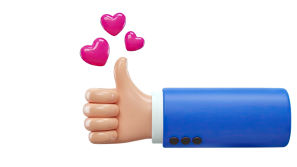 3D Thumbs Up with Pink Hearts