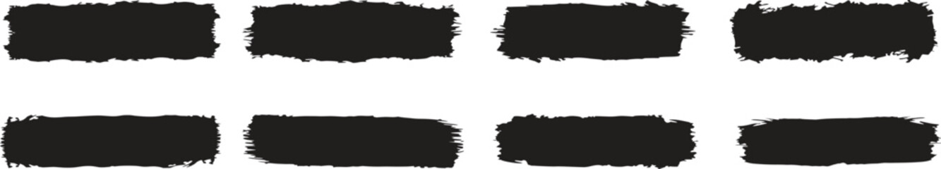Black brush stroke banner set isolated on white background. Rough paint swashes and ink strokes with textured edges for highlighting text. Grunge design elements for posters, branding, web,  © Sk