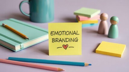 Conceptual planning for powerful emotional branding using colorful stationary items for creative marketing strategy development.