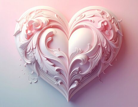 Elegant Pink Heart Sculpture with Intricate Floral Design and Soft Lighting.