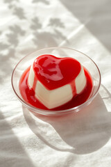Heart Shaped Panna Cotta with Red Syrup