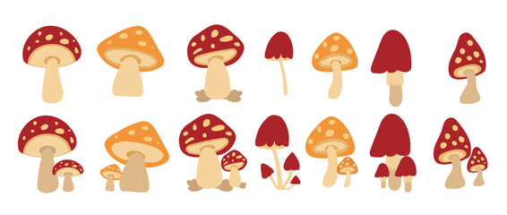 Mushroom icon bundle set, food and nature theme decoration