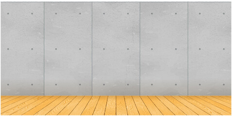 Obraz premium コンクリート打ちっぱなしの壁と木目調床の室内背景ベクターモックアップ素材｜Wood concrete wall and wood grain flooring mockup background