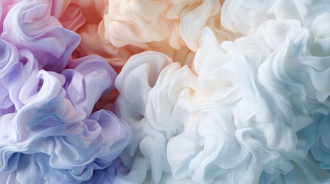 ultra detailed macro abstract texture, squishy cloud like form, liquid silk appearance, pastel iridescence, sensory visual 