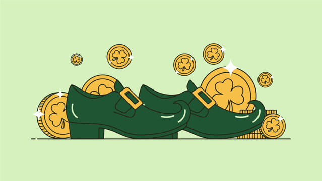 Green Leather Wallet with Gold Coins.