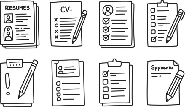 Hand-Drawn of Resumes, CVs, and Checklists