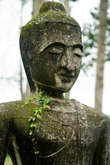 Serene Stone Buddha Statue Surrounded by Lush Greenery