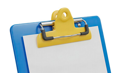 Fototapeta premium Blue and yellow clipboard with white paper