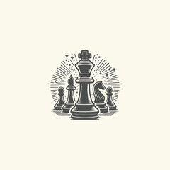 Chess logo template with vintage style illustration