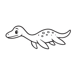 Funny cute vector cartoon of a Kronosaurus in the water, illustrated with simple shapes, joyful character design, expressing playful energy and a lighthearted ocean adventure.