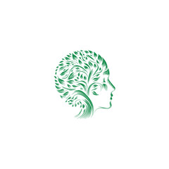 Green tree logo template in the shape of a human head