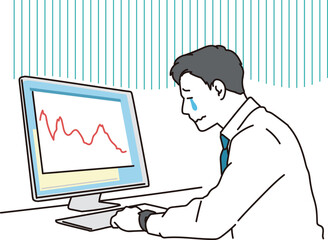 グラフの下降線を見て落ち込むビジネスマンのイラスト素材