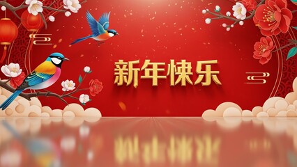 Naklejka premium Chinese New Year celebration with birds and flowers