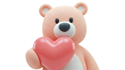 3D Rendered Peach Teddy Bear Holding a Pink Heart
