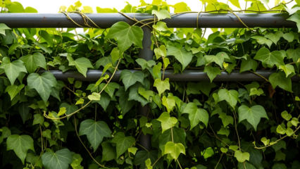 Vine leaves climbing fence isolated on transparent background
