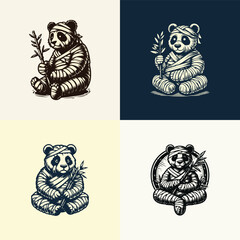 Mummy Panda Holding Bamboo logo template