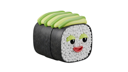 Cute Cartoon Sushi Roll Character with Avocado