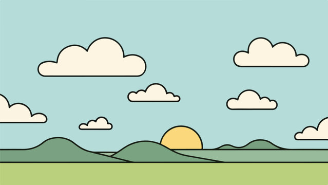 Serene landscape with rolling green hills under a light blue sky with fluffy white clouds
