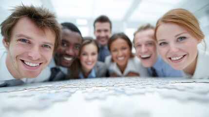 Group of Happy Professionals Collaborating on a Team Project Together