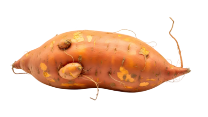 Sweet potato with roots isolated on transparent background