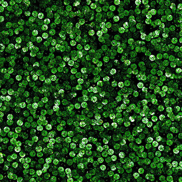 a seamless pattern of tiny green sequins, high resolution, highly detailed, on a black background.