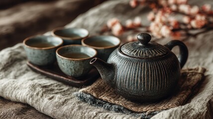 Elegant Traditional Tea Set with Ceramic Teapot & Cups