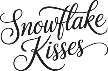 Snowflake kisses elegant calligraphy phrase with decorative swirls on transparent background