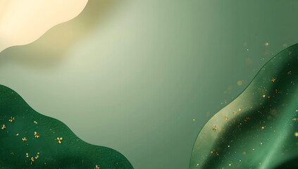 Abstract Green Wavy Shapes with Golden Glitter Particles and Soft Light
