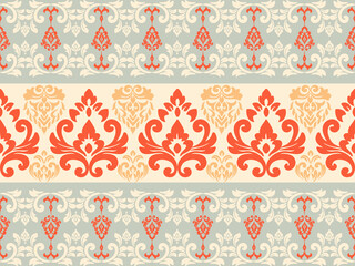 Seamless Vintage Damask Ornamental Design with Coral and Cream Motifs