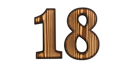 Naklejka premium Stylish wooden number eighteen isolated on transparent background for birthday or anniversary celebrations