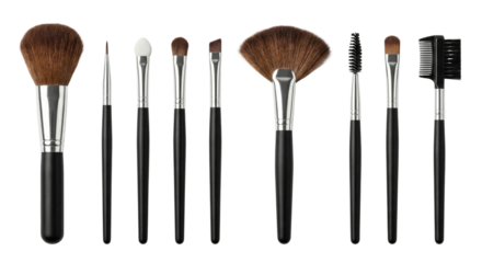 Professional Makeup Brushes Set, Beauty Tools Collection on White Background
