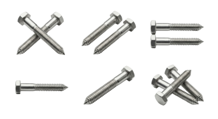 Set of Hex Head Screws and Bolts on White Background