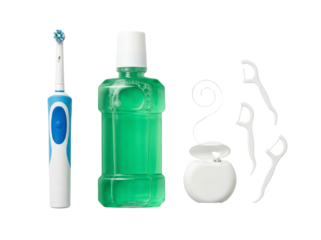 Electric toothbrush, mouthwash, and dental floss kit for oral hygiene